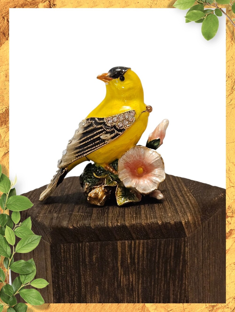 Bejeweled American GoldFinch Bird Trinket Box